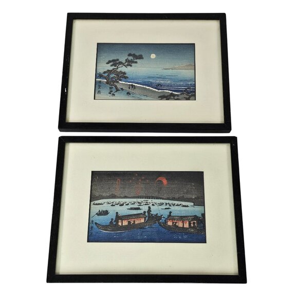 Arai Yoshimune or Takahashi Hiroaki Set Of 2 Framed Japanese Art Prints Boats - Picture 1 of 11